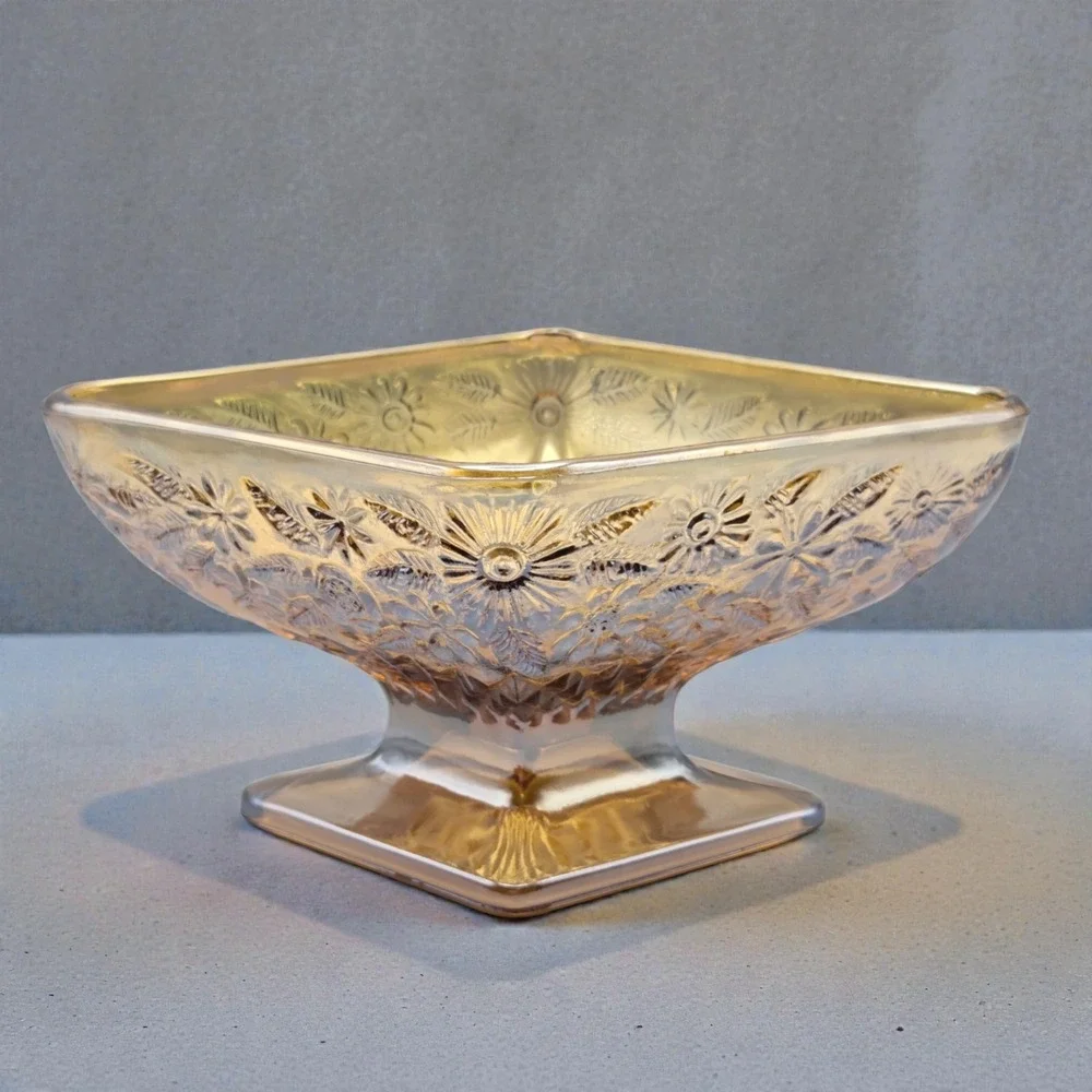Set Of 3 Marigold Amber Carnival Glass Diamond Shaped Candy‎ Dishes